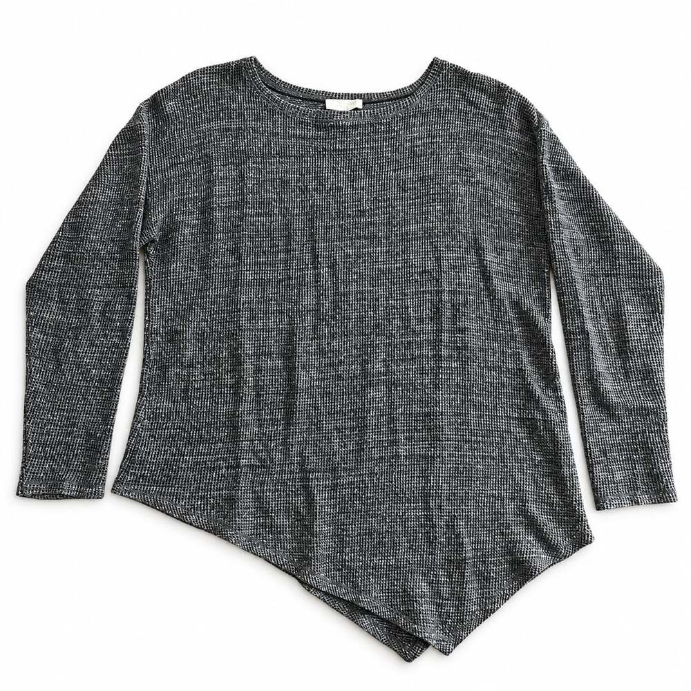 Eileen Fisher Cotton Mesh Sweater Petite Medium Gray Asymmetrical Hem